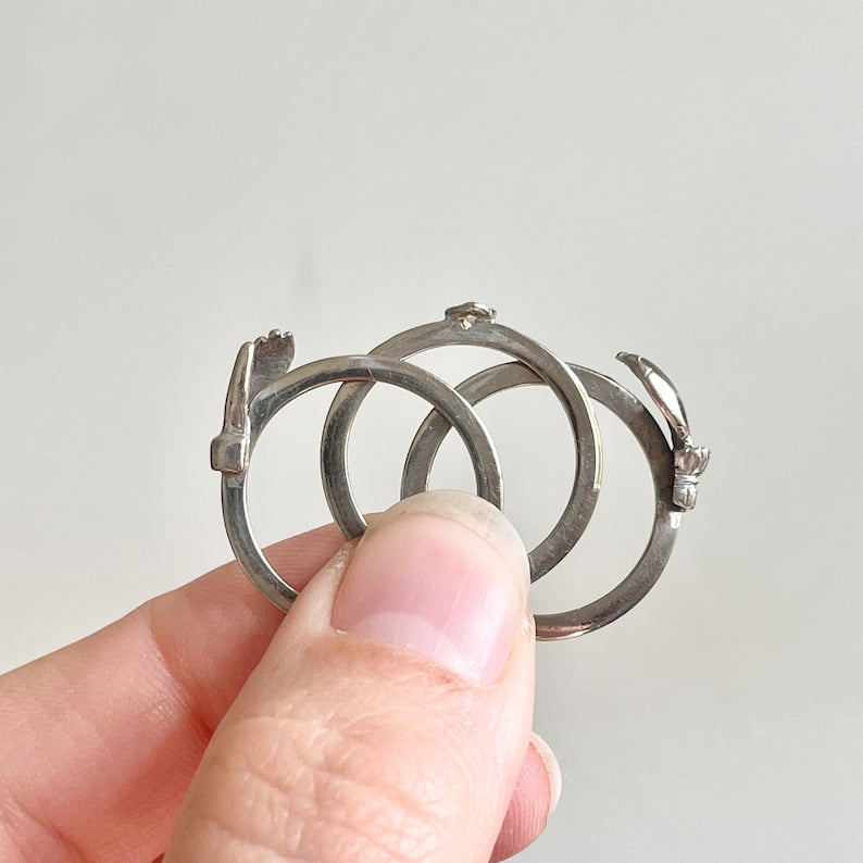 Vintage gimmel feather ring with hidden heart design