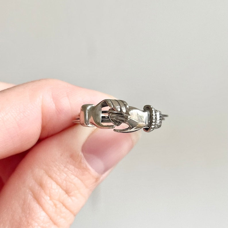 Vintage gimmel feather ring with hidden heart design