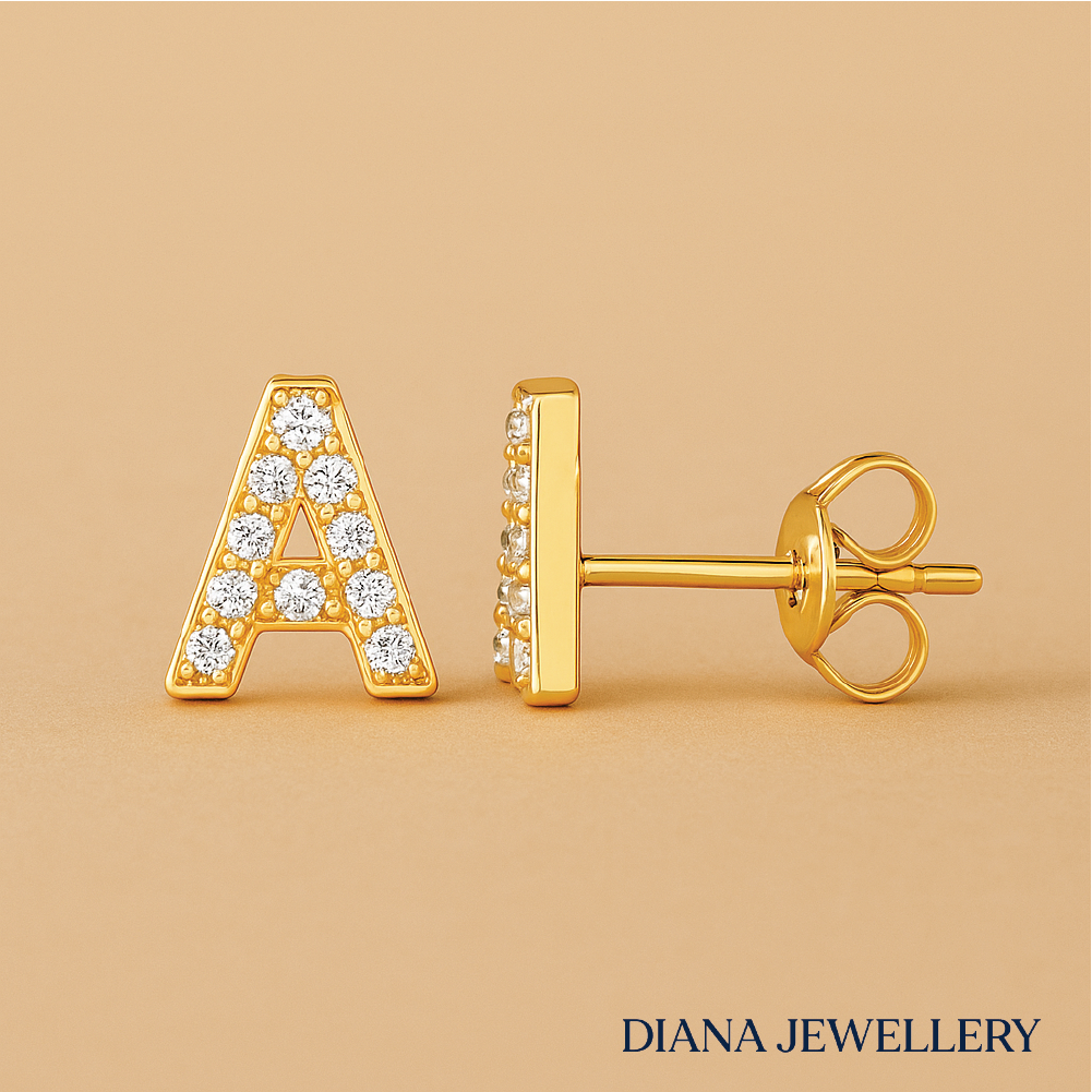 Initial Stud Earring in 16k Gold