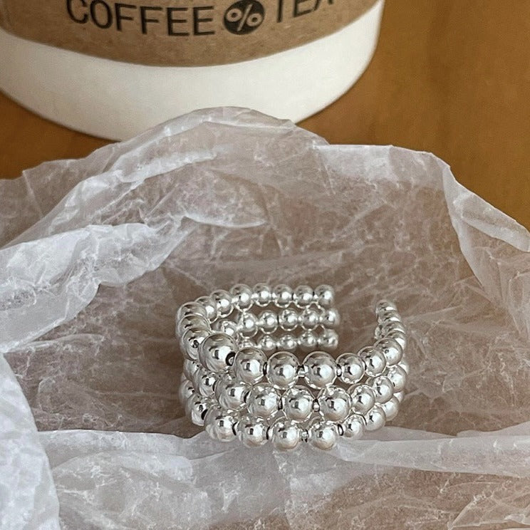 Multi-layered small silver ball ring
