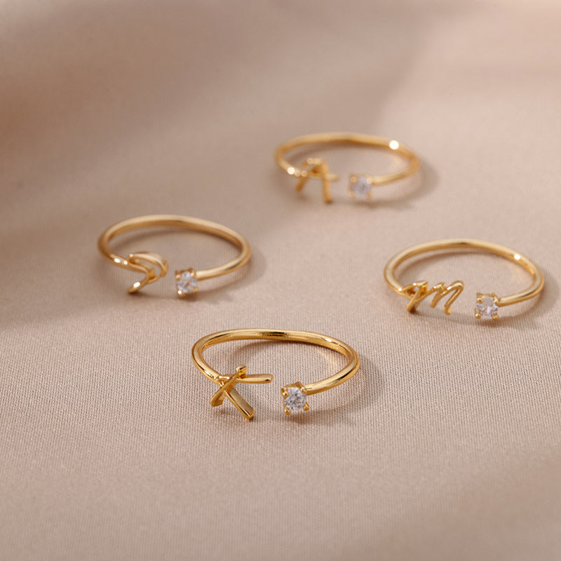 Adjustable A–Z Initial Letter Rings for Women