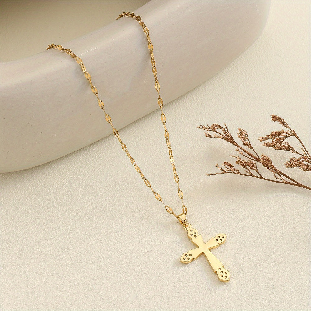 Celestial Grace Sparkling Cross Necklace with Vintage Minimalist Charm