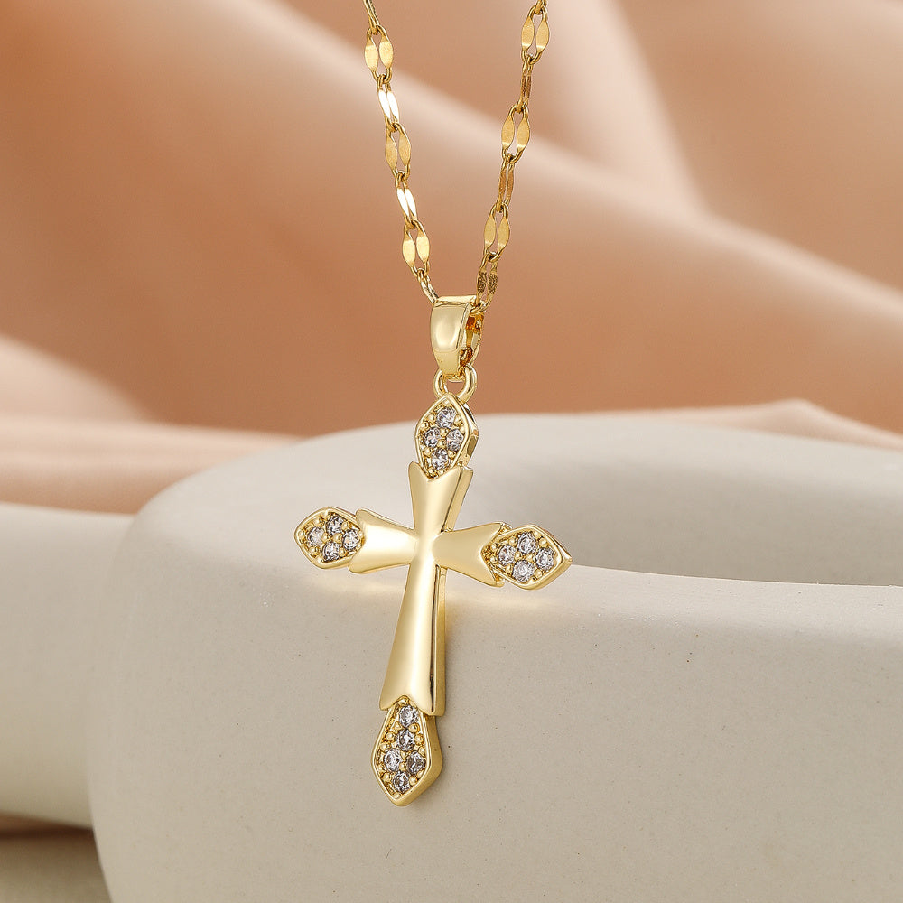Celestial Grace Sparkling Cross Necklace with Vintage Minimalist Charm