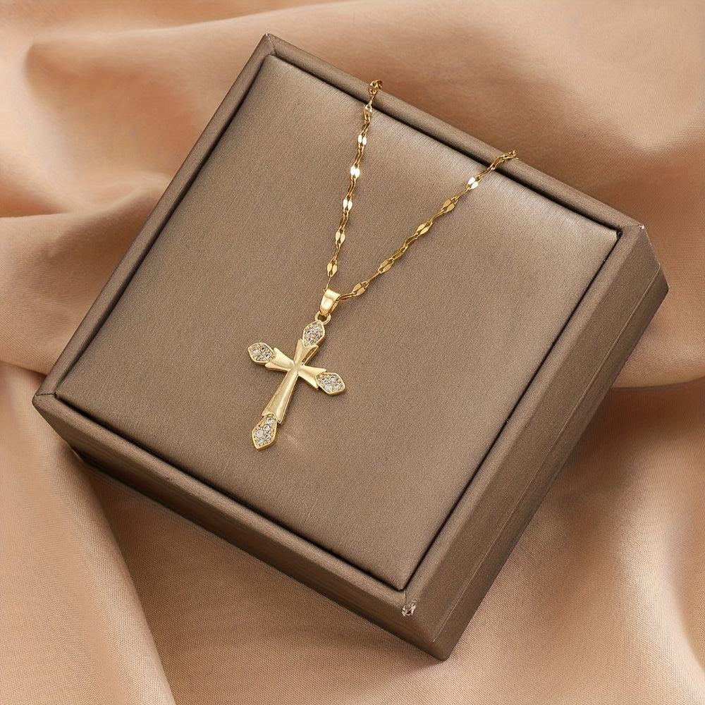 Celestial Grace Sparkling Cross Necklace with Vintage Minimalist Charm