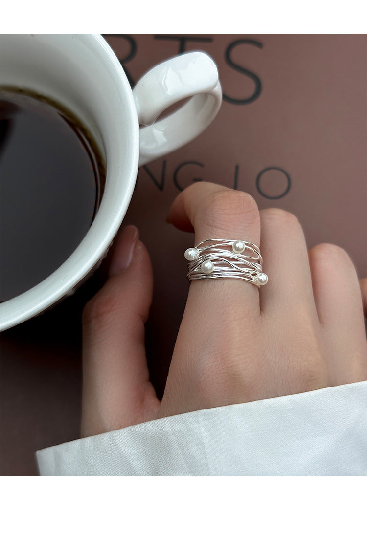 Wrapped sterling silver pearl ring