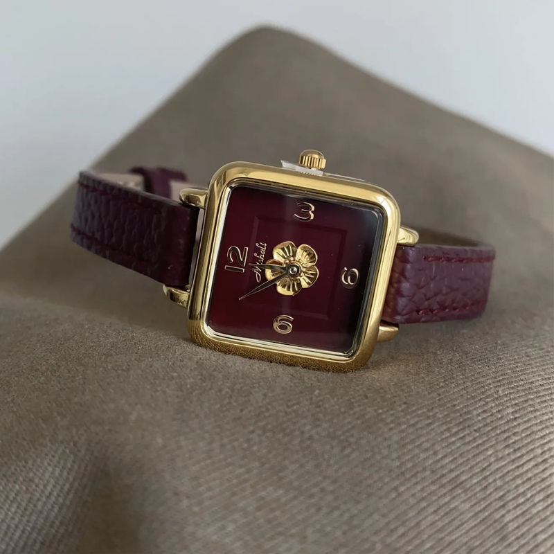 Crimson Grace – Camellia Red Leather Strap Vintage Quartz Watch