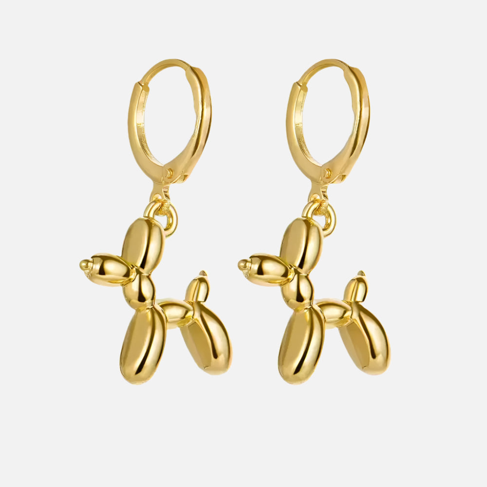 MINI - Golden Huggie Hoop Earrings with Balloon Dog Pendant