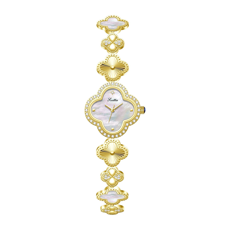 Fortuna – Gold Watch with Clover Dial and Matching Clover-Link Bracelet