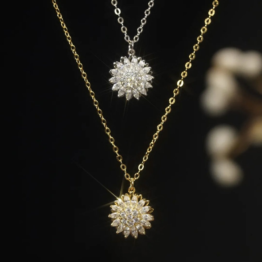 Rotating Sunflower Necklace in Gold