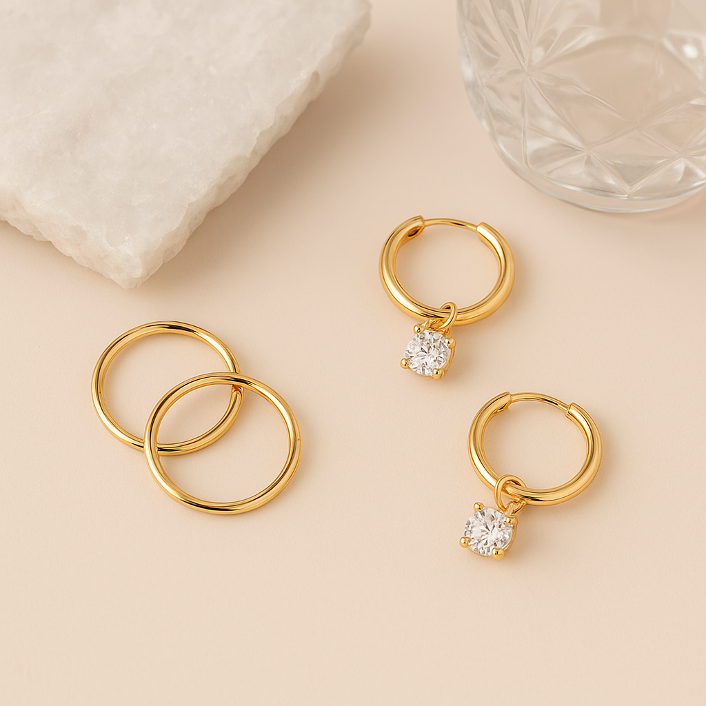 Larmes de Lune | 14k Gold Hoops with Lunar-Inspired Stone