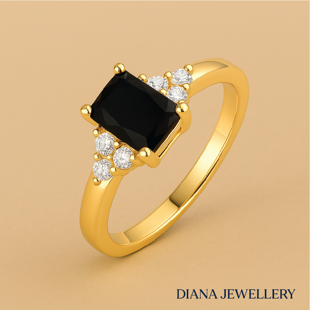 Black Spinel Baguette Ring in 14k Gold