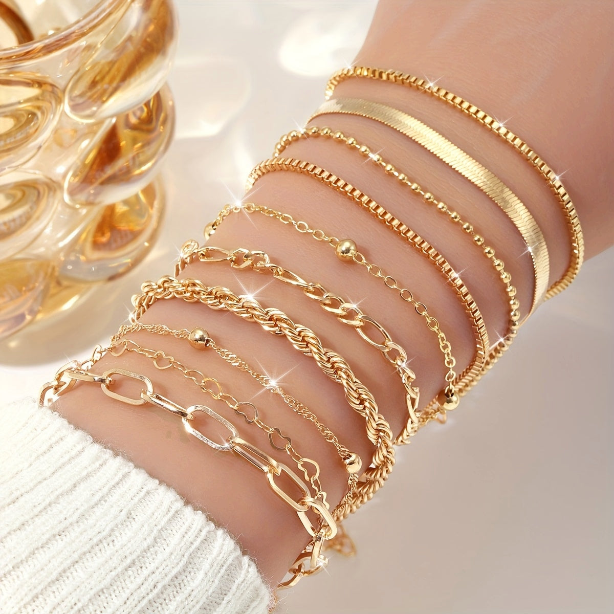 Chique Gouden Armbandenset - 10 Stapelbare Stuks