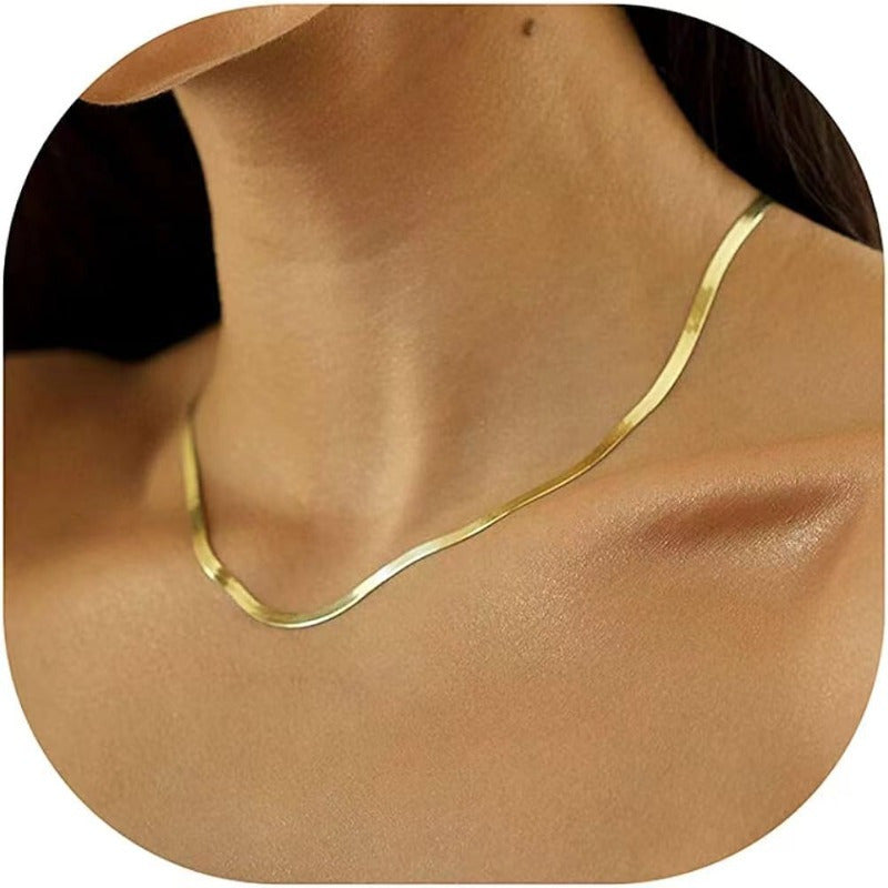 Gold Plated Snake Bone Chain Necklace for Timeless Minimalist Elegance