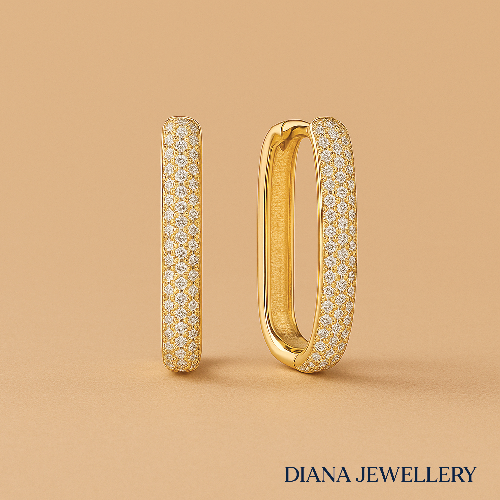 Large Pavé Hoop Earrings in 16k Gold