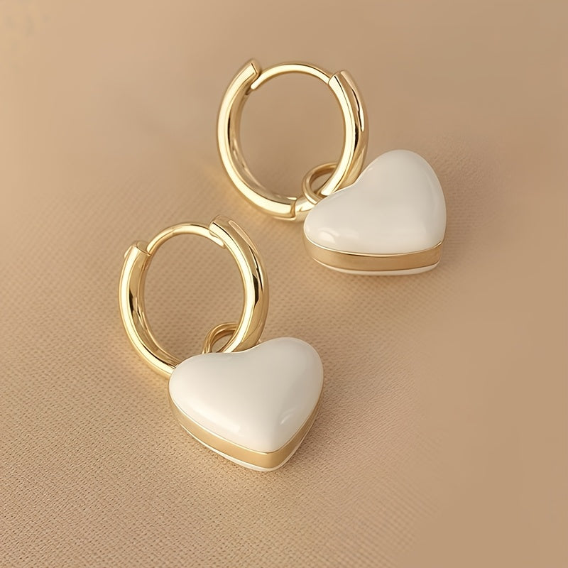 White Heart Dangle Earrings – Delicate Jewelry for Women