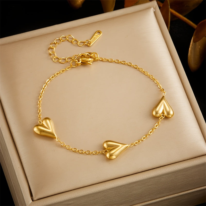 Golden Bond Sleek Retro Heart Charm Bracelet for Her