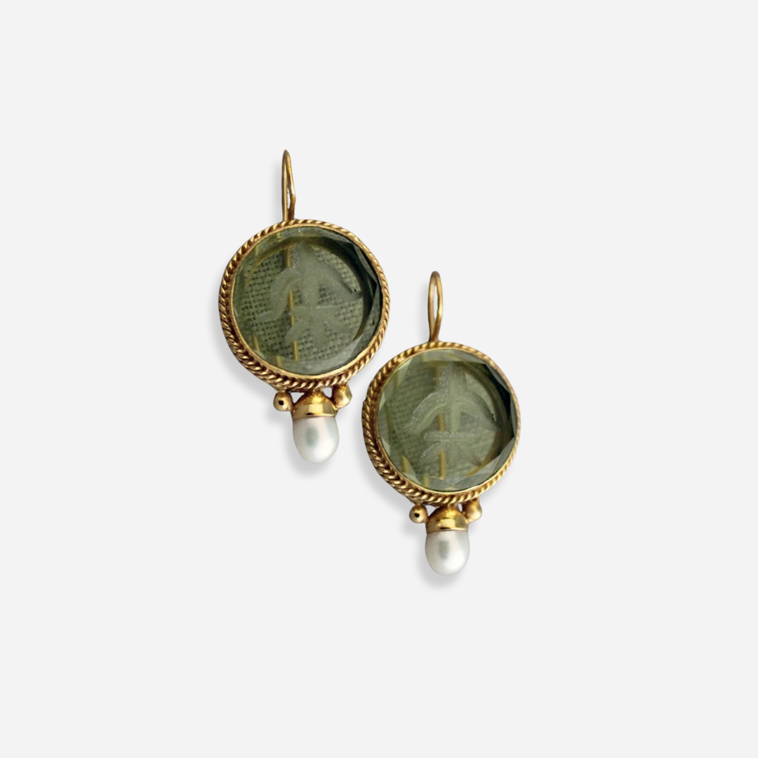 Retro Green Stone Pearl Earrings