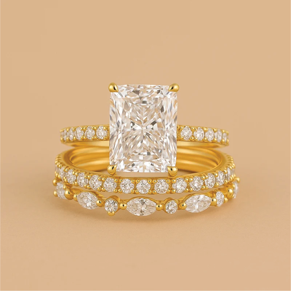 Jaily 3-Piece Wedding Ring Set in 18K Gold Elegance
