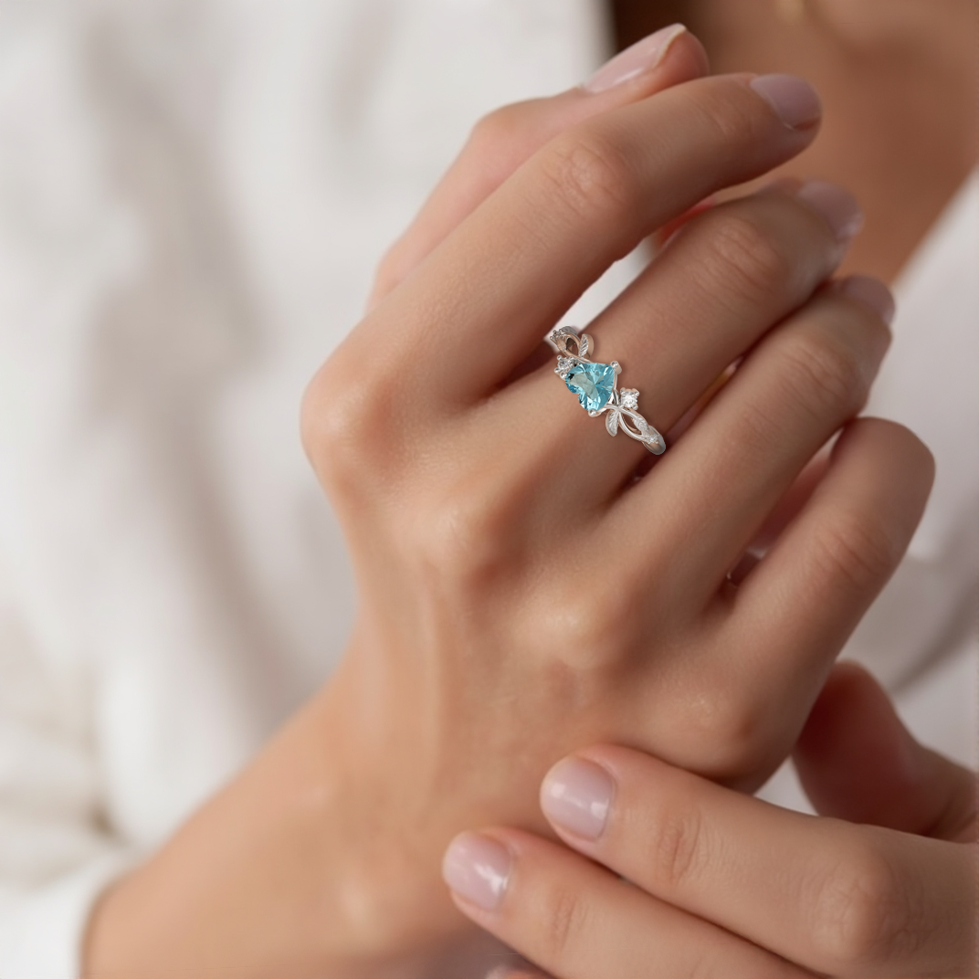 Heart-shaped gemstone ring in sterling silver