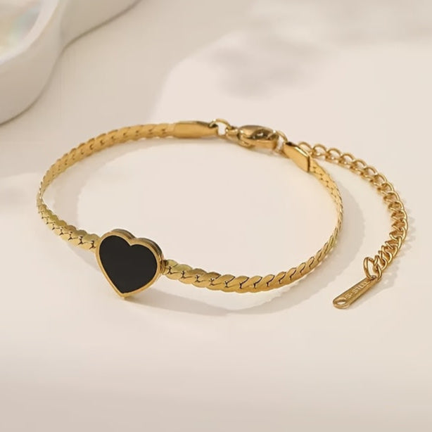 Lucky Black Heart Bracelet – Vintage Snake Chain