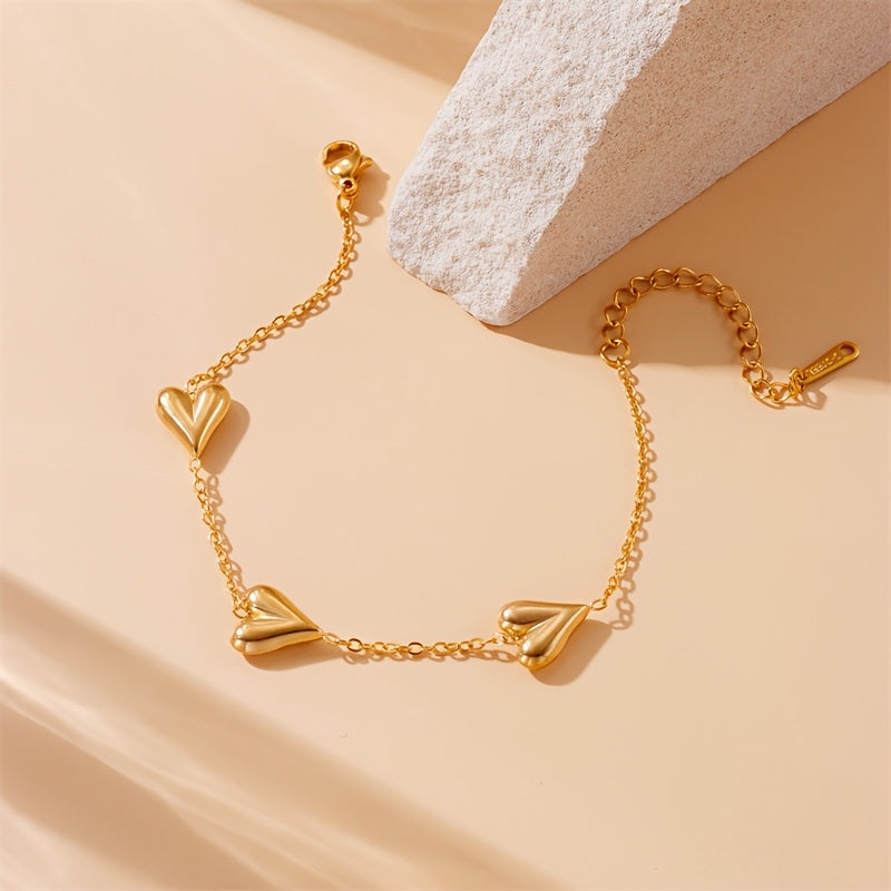 Golden Bond Sleek Retro Heart Charm Bracelet for Her