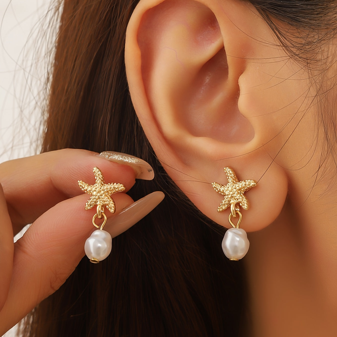 Faux Pearl & Starfish Tassel Earrings