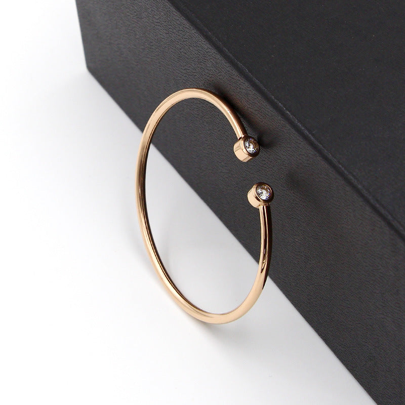 Gold Bracelet With Twin Crystals Open End