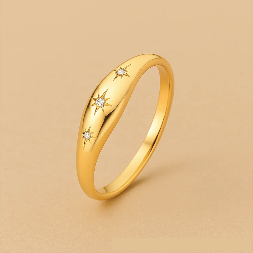 Diamond-Embellished Dome Ring in 14K Gold Elegance
