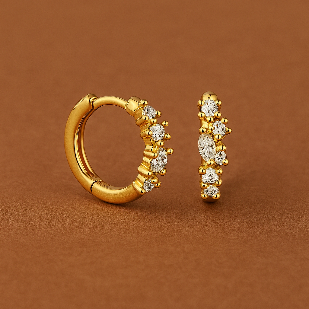 Golden Crystal Cluster Hoops | 18k Luxe Finish
