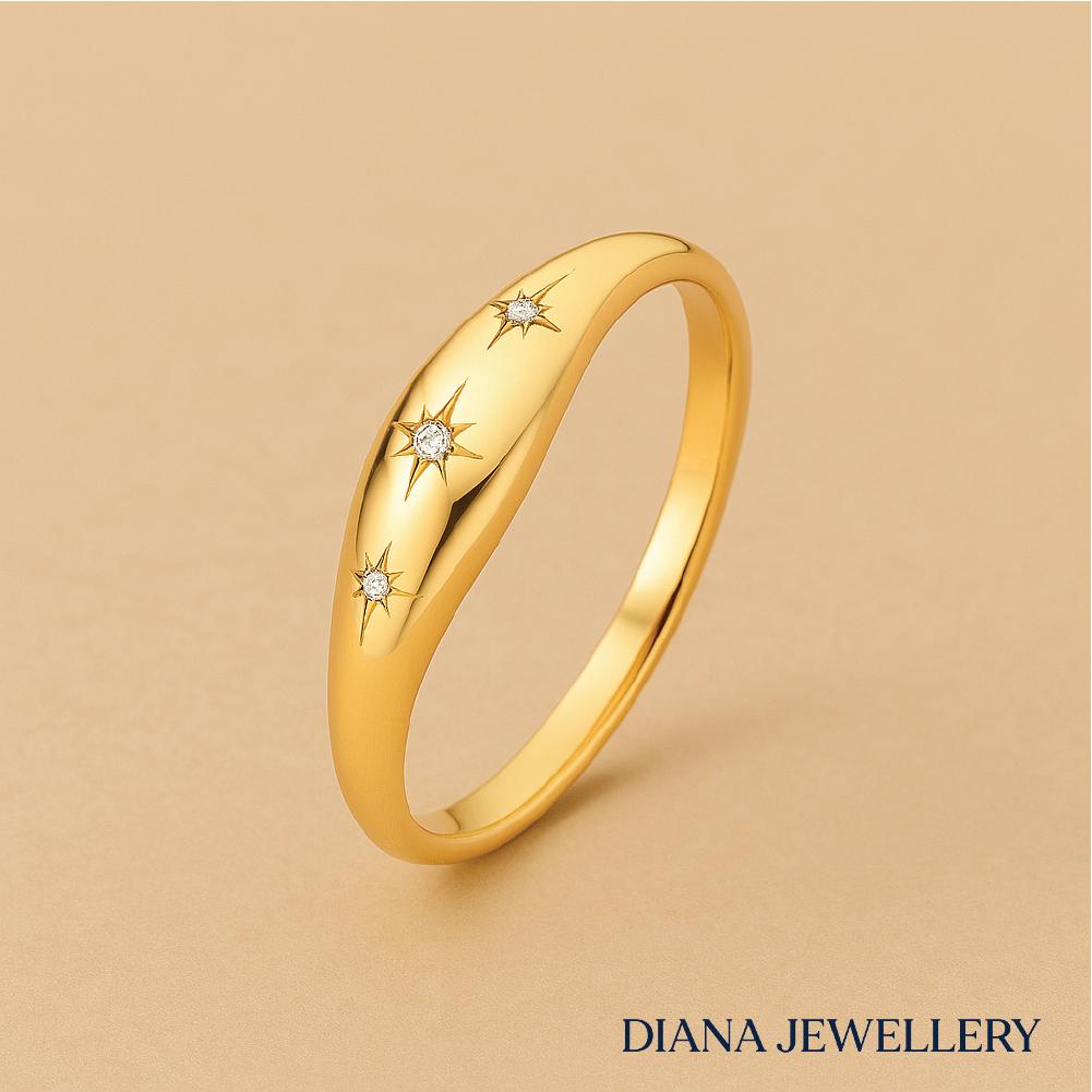Dome Ring with Diamonds in 14k Gold