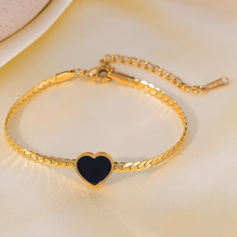 Lucky Black Heart Bracelet – Vintage Snake Chain