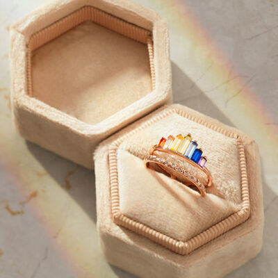 Rainbow crown heart ring (open) - vintage design with LGBT pride