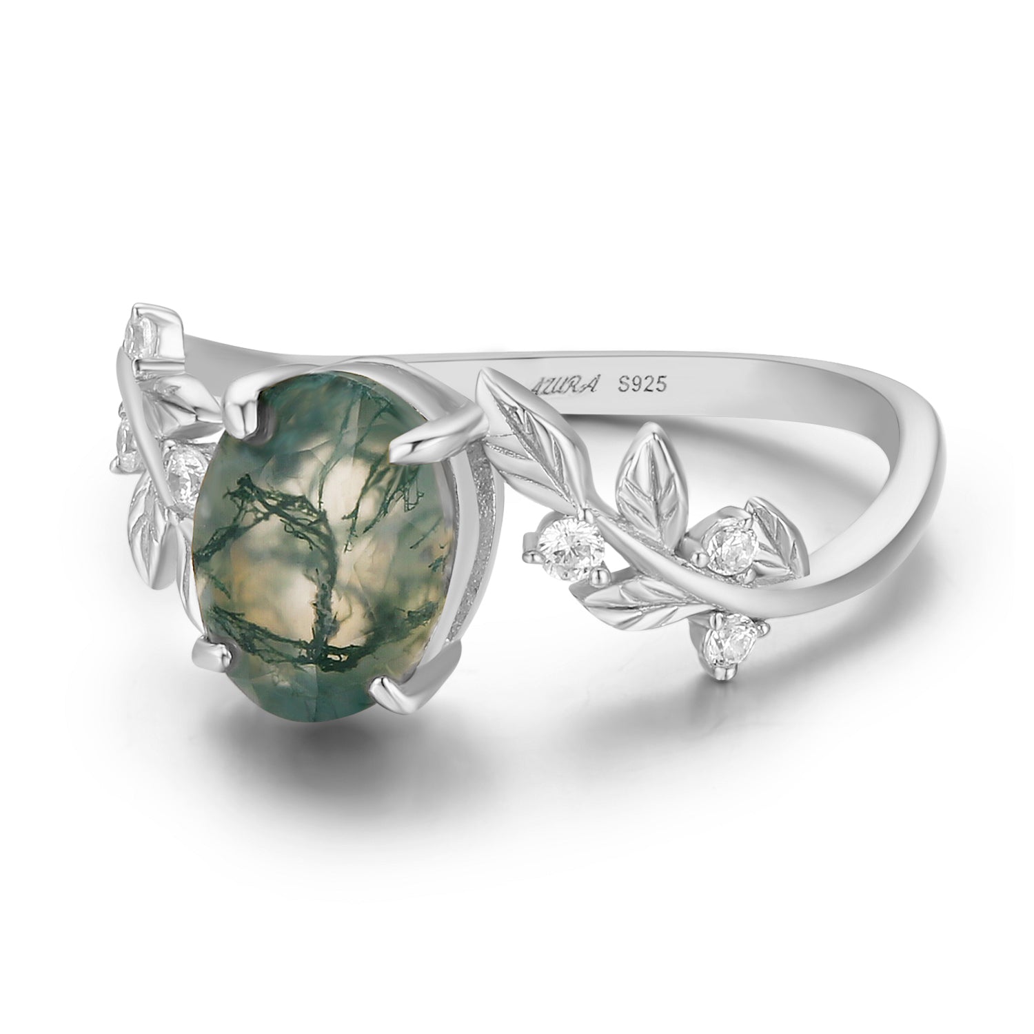 Natural moss agate ring - “Between the leaves” design