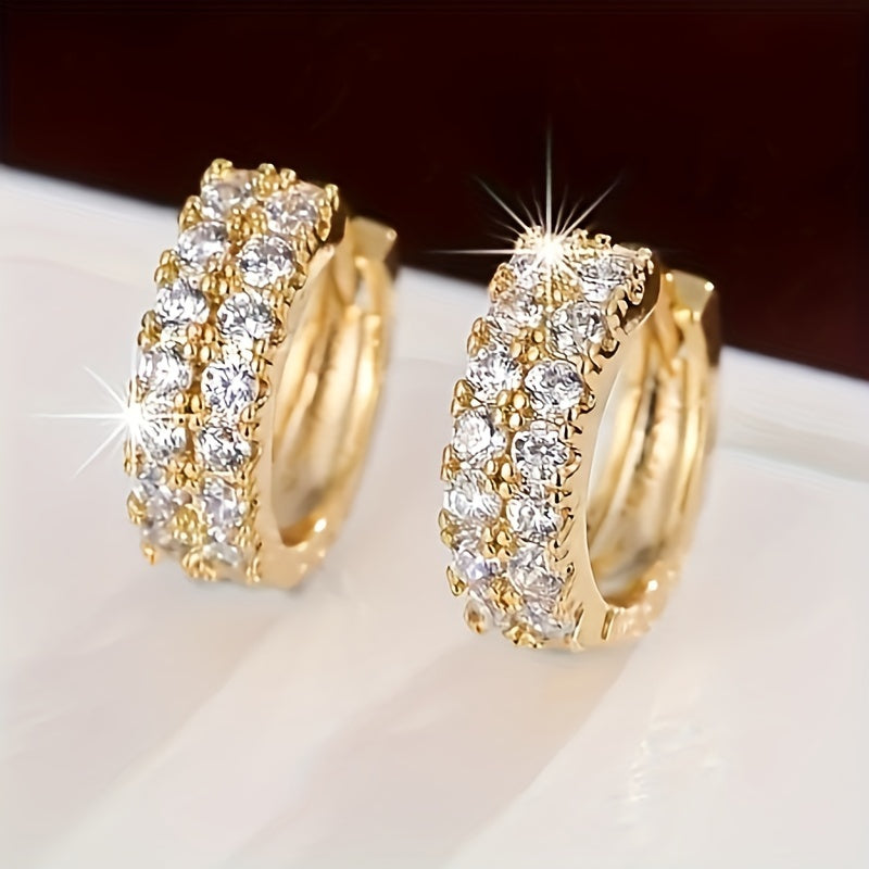 Golden Duo Hoops Earrings  18K Plated Sparkle Zirconia Earrings