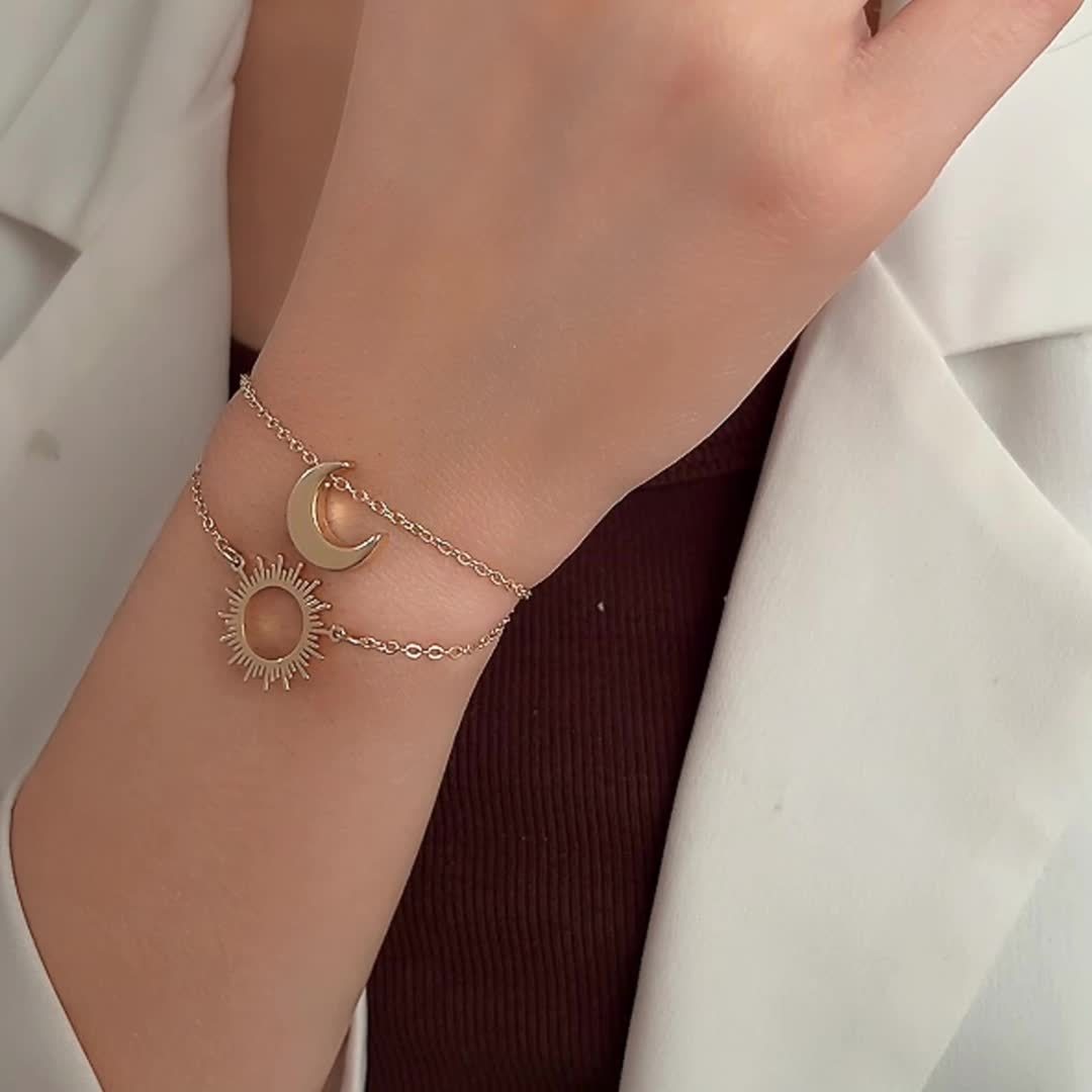 Elegant 2-Piece Sun & Moon Bracelet Set