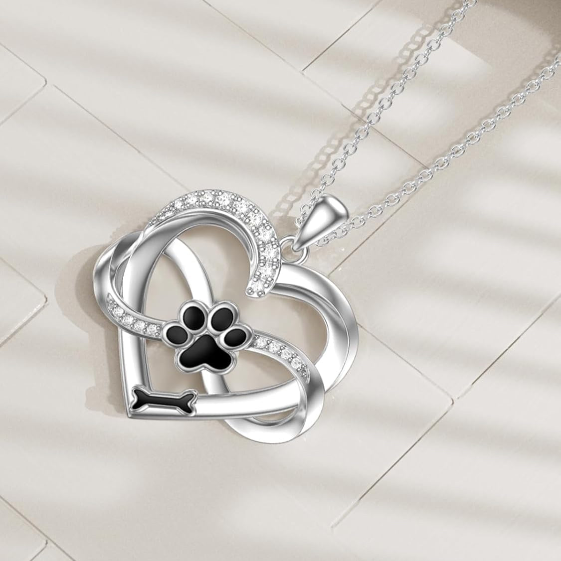 Infinity Heart & Paw Necklace in 925 Silver with Zirconia - Sulzer