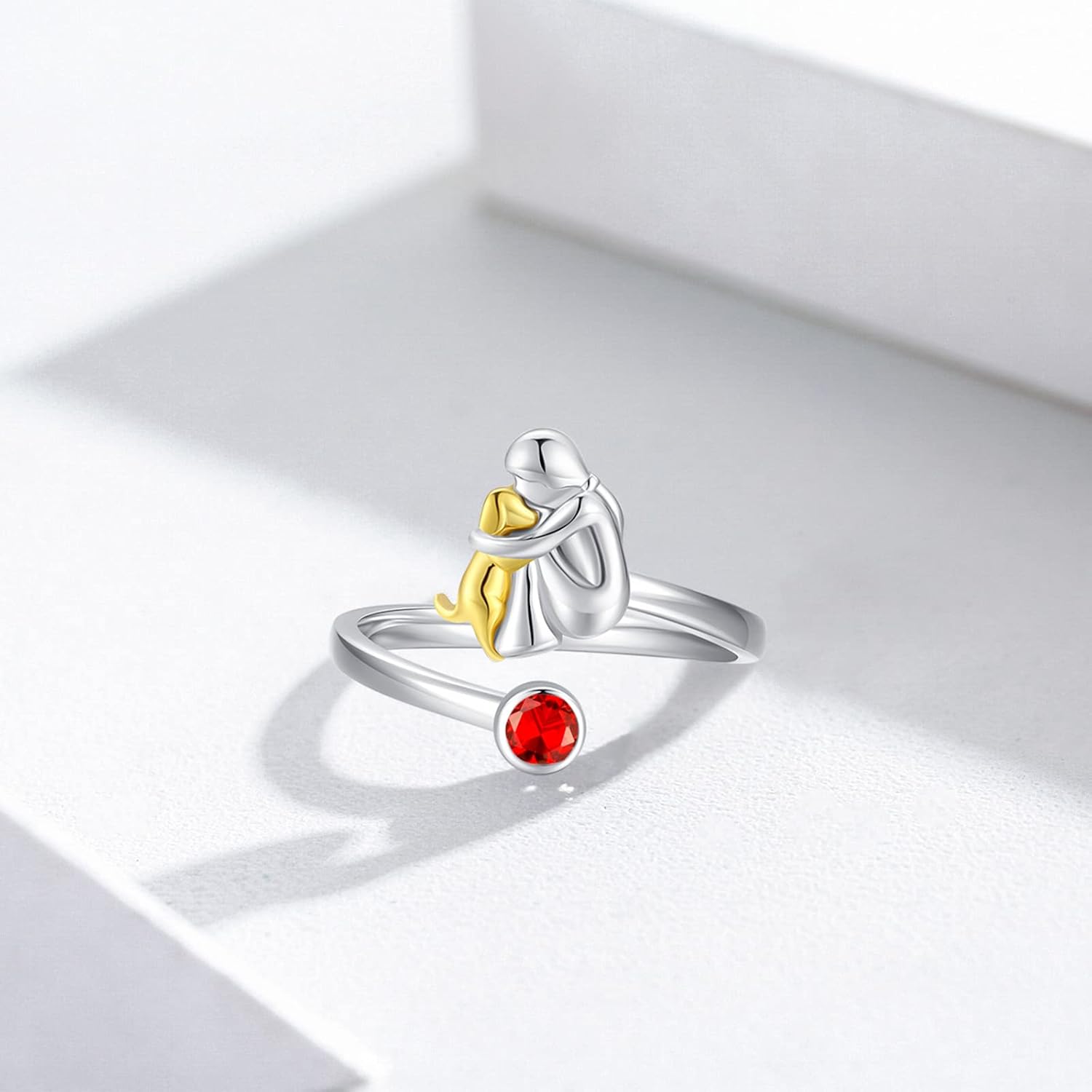 Sterling Silver Dog & Girl Ring - Adjustable and Symbolic - Reinhart