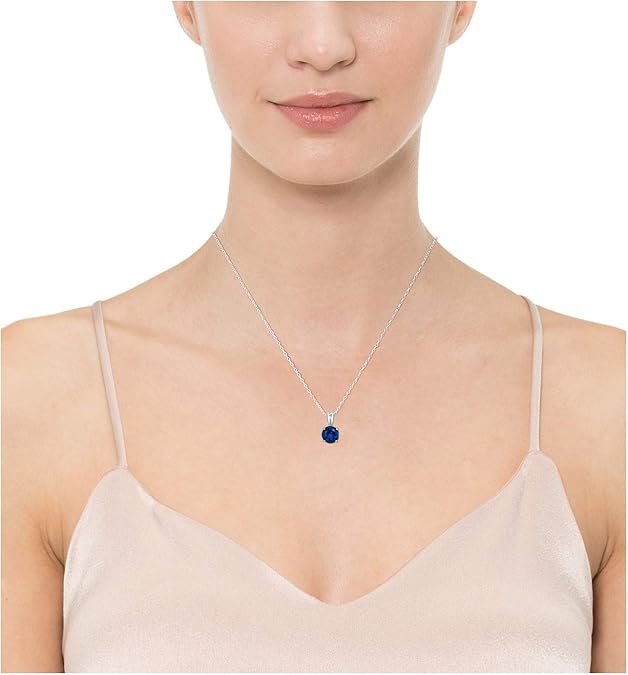 Necklace with round-cut sapphire | White gold