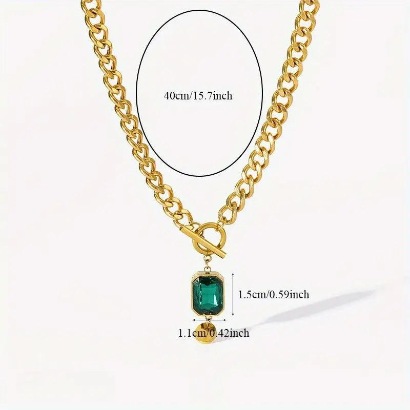 Necklace with Large Emerald Pendant | Gold