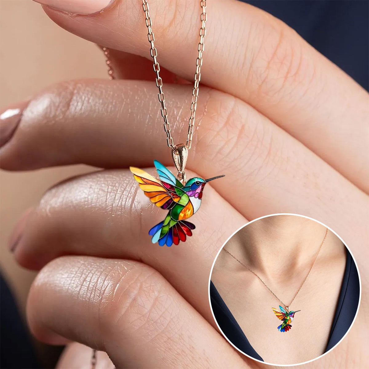 Wings of Grace Hummingbird Charm Necklace