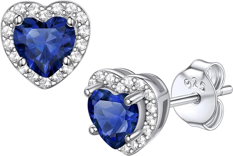 Sapphire Heart Stud Earrings | White Gold