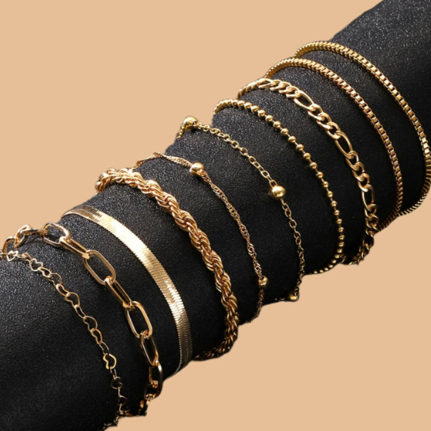 Chique Gouden Armbandenset - 10 Stapelbare Stuks