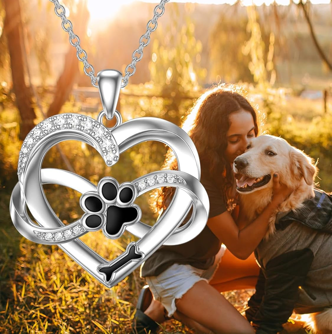 Infinity Heart & Paw Necklace in 925 Silver with Zirconia - Sulzer