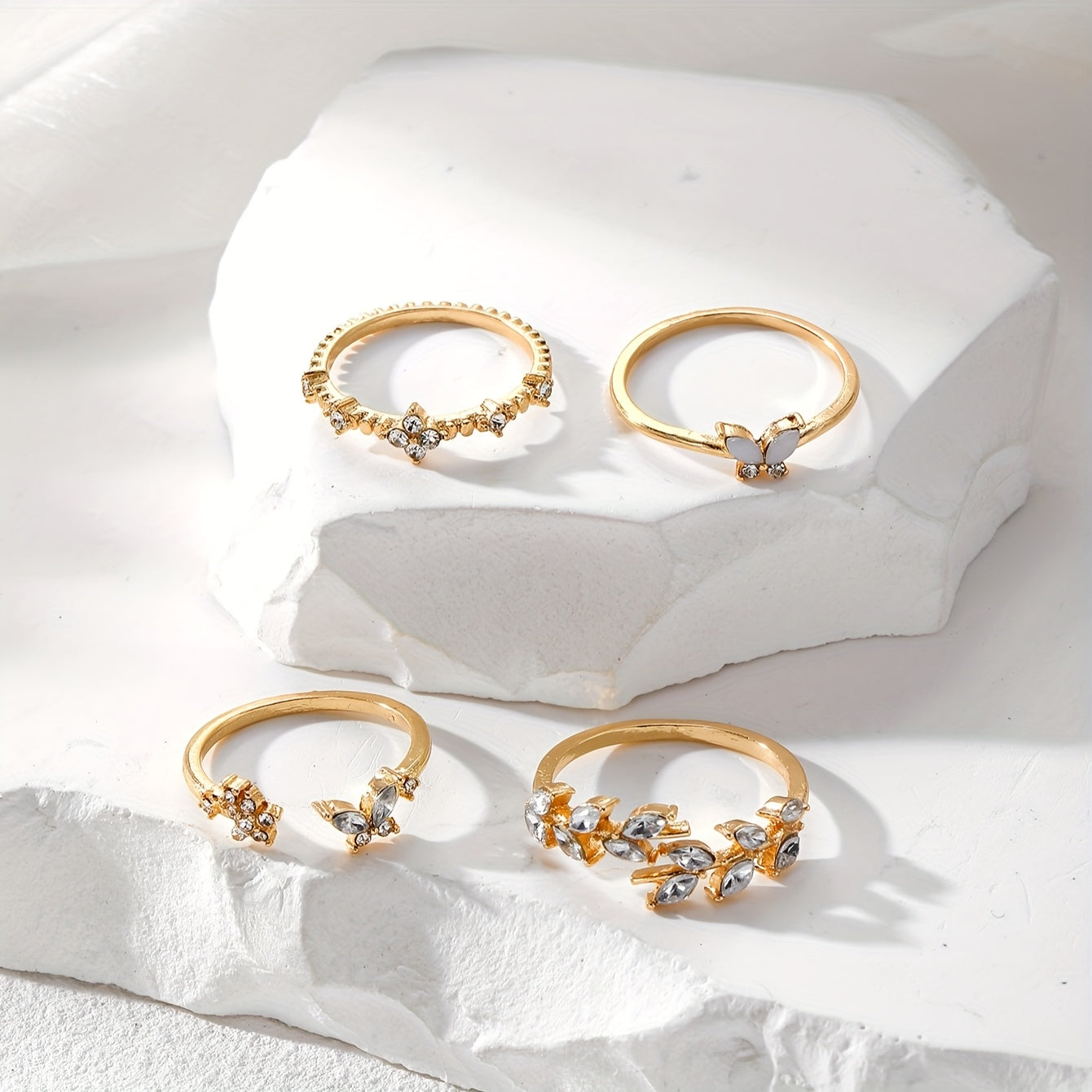 4-Piece Rhinestone Ring Set for Women’s