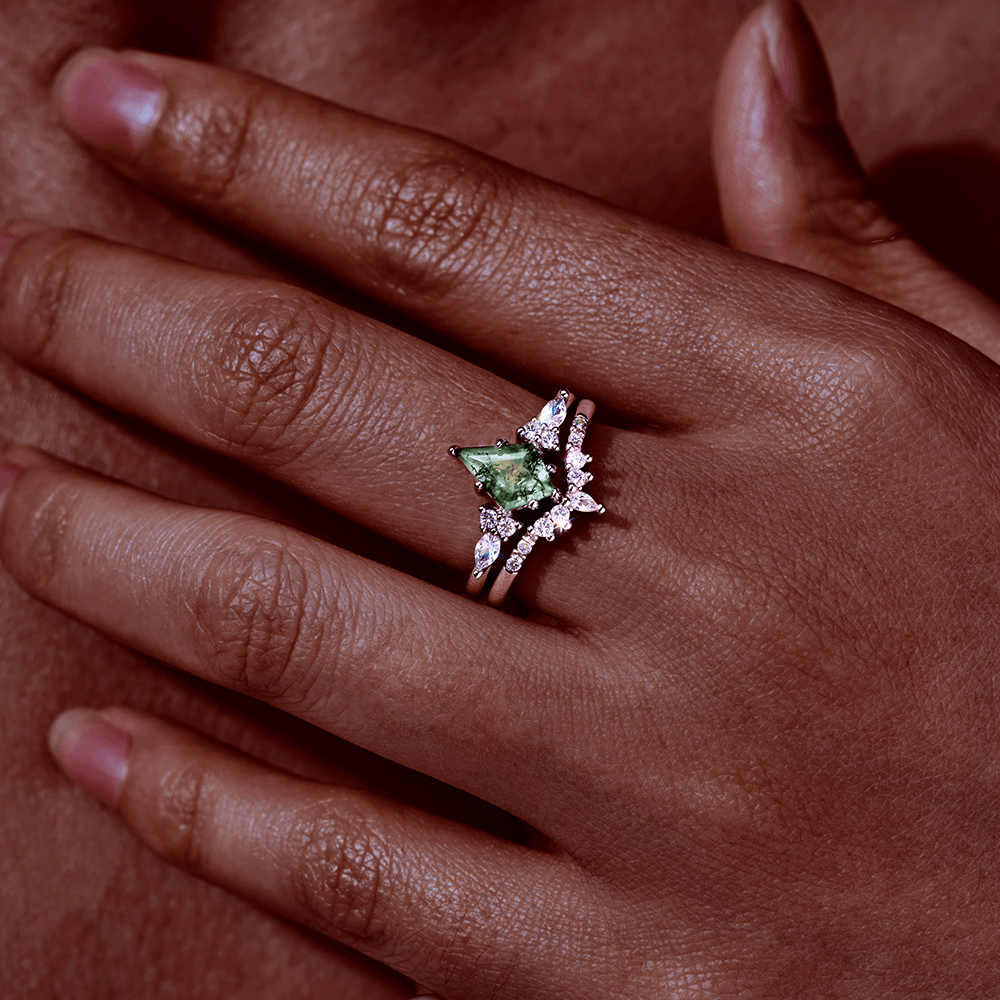 Green moss agate ring in sterling silver