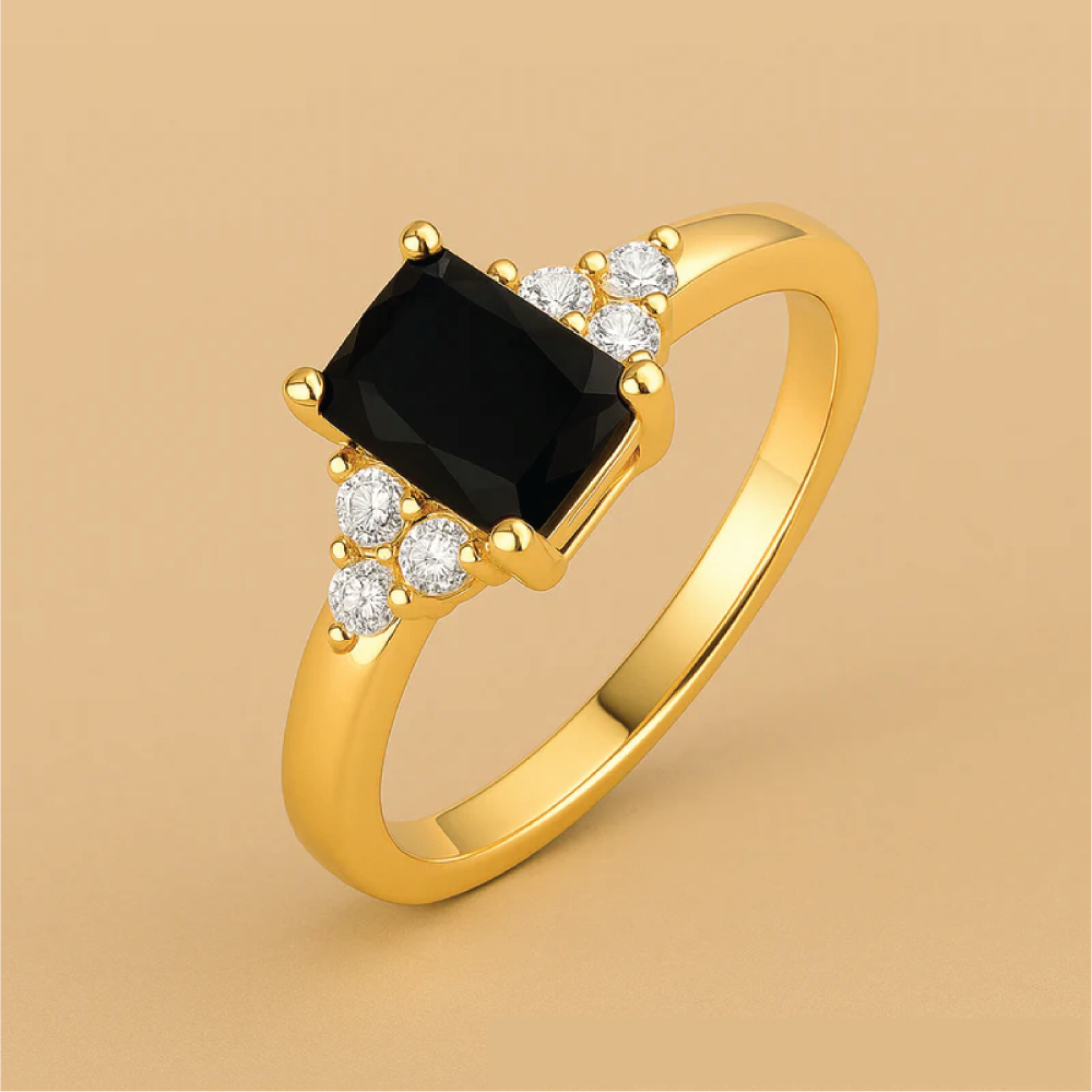 Baguette-Cut Black Spinel Ring in Polished 14K Gold