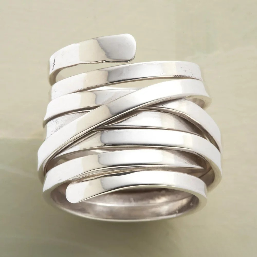 Stacked Shine Layered Silver Statement Ring