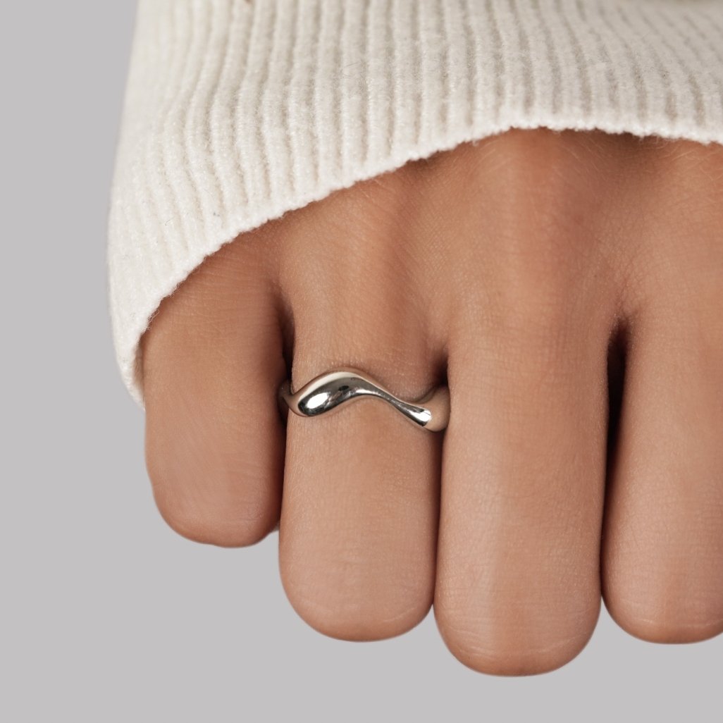 Adjustable Silver Ring with Wave Shape