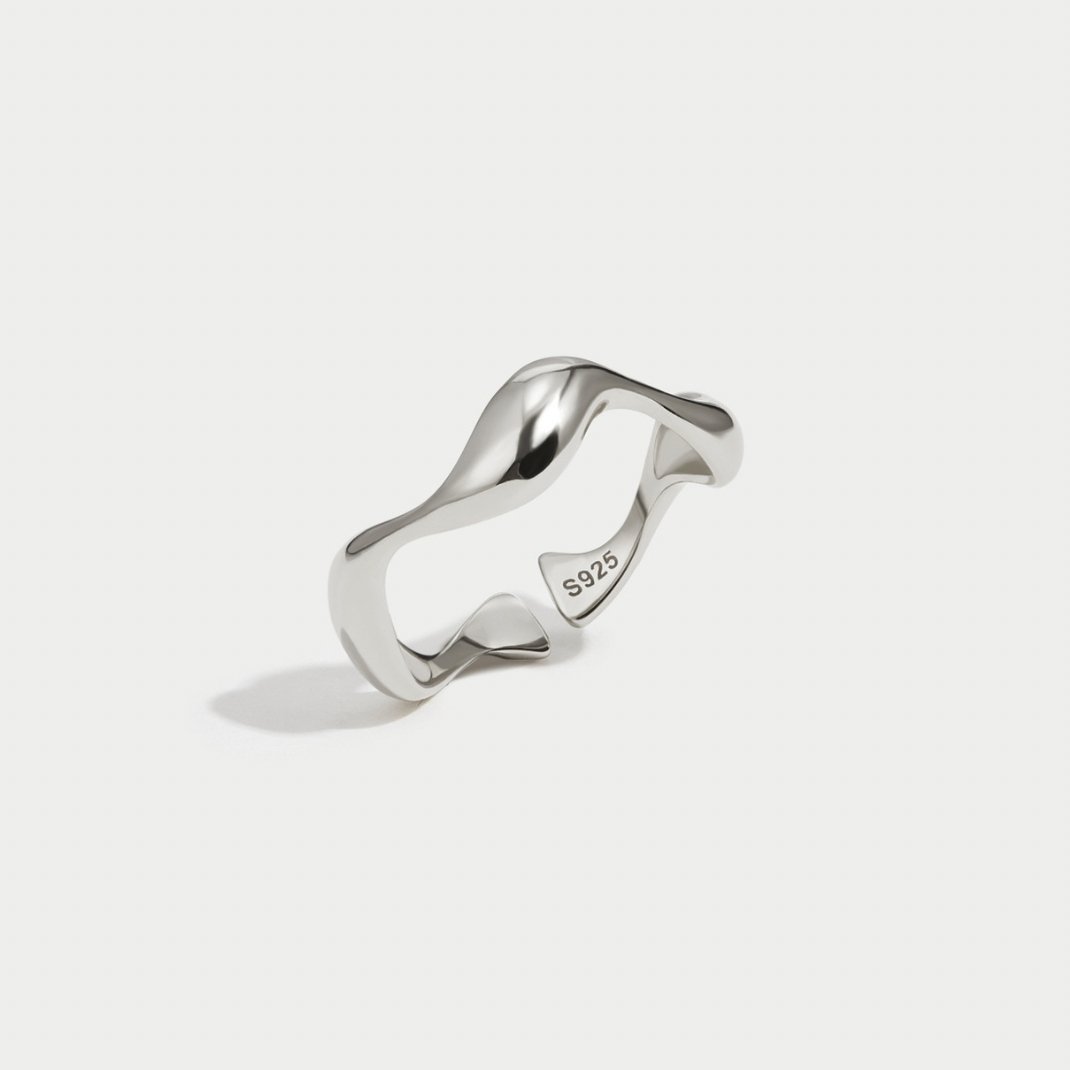 Adjustable Silver Ring with Wave Shape