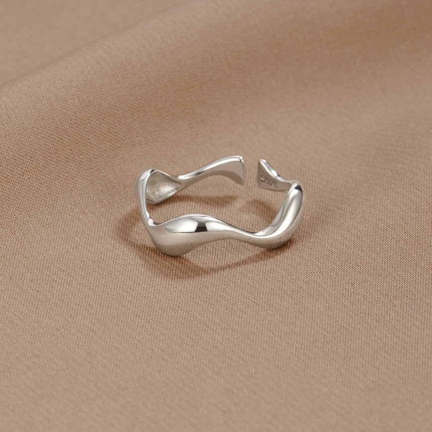 Adjustable Silver Ring with Wave Shape